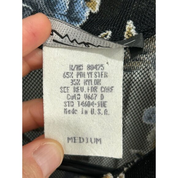 Vintage Carment Mesh Floral Button Front Shirt Black Multi Sz Medium Whimsigoth - Picture 6 of 10